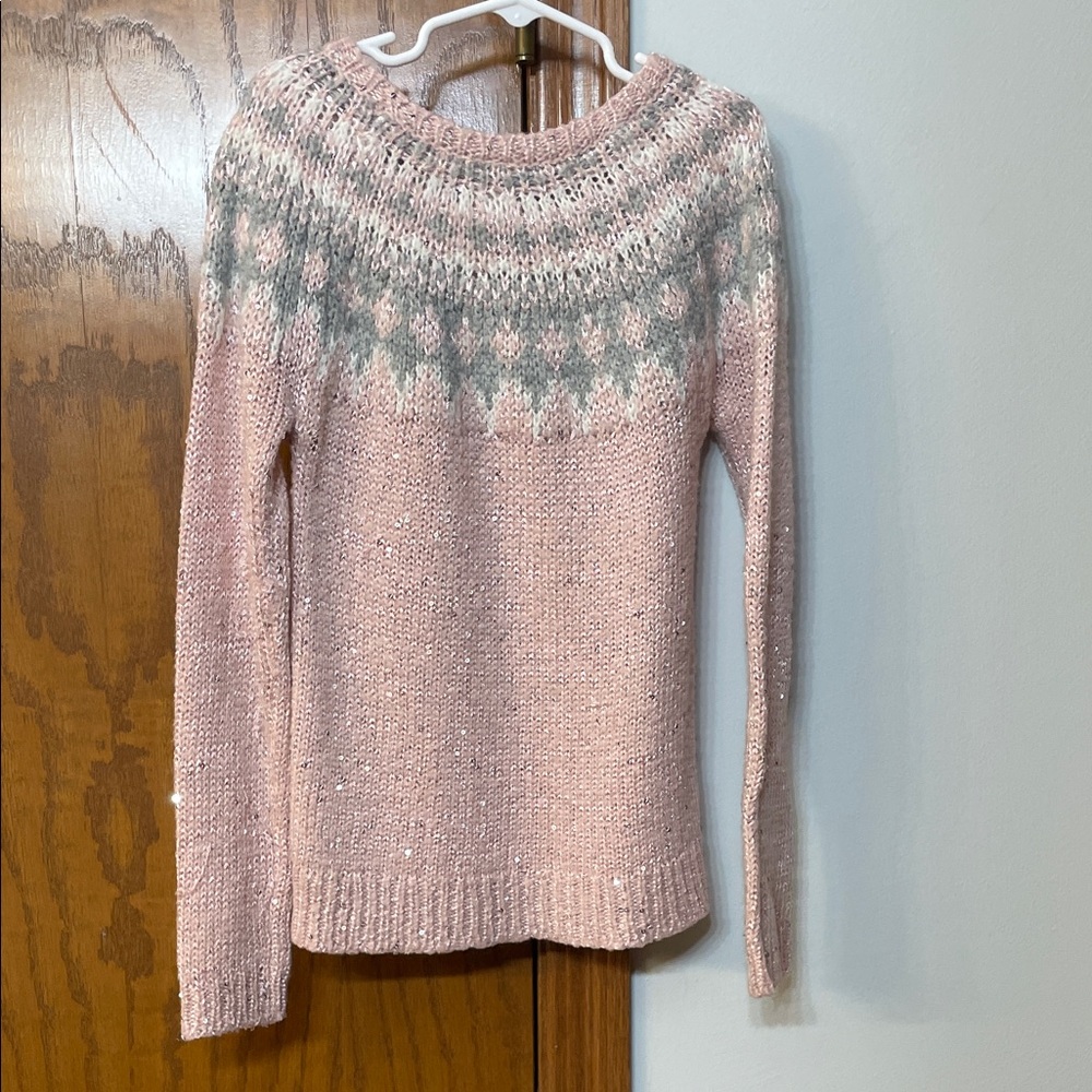 OshKosh B'gosh UGc Girls Size 8 pink Gray Crew Neck Sweater fair isle - Picture 8 of 13